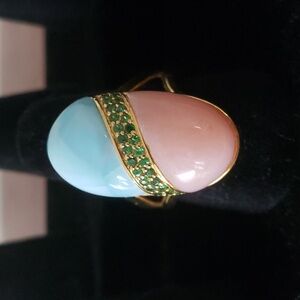 Rarities by Carol Brodie Larimar/Pink Opal 18 K GP St Silver Ring Size 7